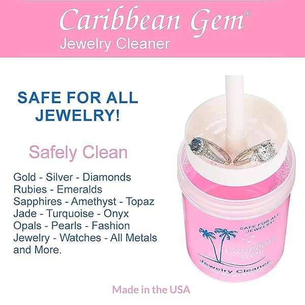 Caribbean Gem - Kit limpiador de joyas multiusos con solución de limpieza de 8 onzas, cesta y cepillo para polvo, kit limpiador de joyas para oro, plata, diamantes, anillos, gemas y piedras preciosas, - Image 6