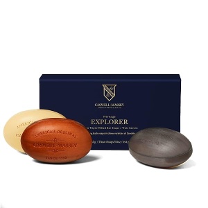 Caswell-Massey Triple Milled Luxury Bath Soap MenTMs Sandalwood Explorer Soap Set " 3 Assorted Fragrances " 5.8 Ounces Each, 3 Bars