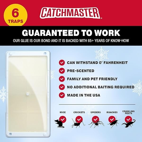 Catchmaster - Trampas de pegamento para clima frío, 6 bandejas, listas para usar en interiores. Insectos de rata, ratón, roedor, no tóxicos, sin calefacción, residencial, congelación, herramienta de ático para cobertizo, granero, garaje, fabricado en los Estados Unidos - Image 4