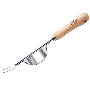 Cate's Garden - Herramienta de jardinería de alta calidad para jardinería, de acero inoxidable resistente, mango de madera de fresno natural suave y correa de piel