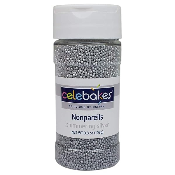 Celebakes - Espolvorines decorativos brillantes NonPareils plateados, 3,8 oz - Image 3