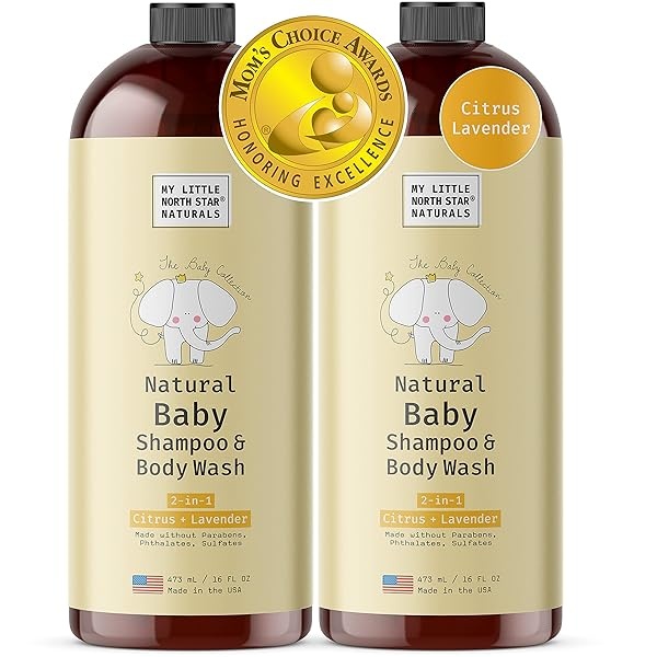 Champú para bebé y jabón corporal | Jabón suave natural de cabeza a dedo | Hecho en Estados Unidos | Lavanda cítrica | 2 x 16 oz | Hecho sin sulfatos, el embalaje puede variar