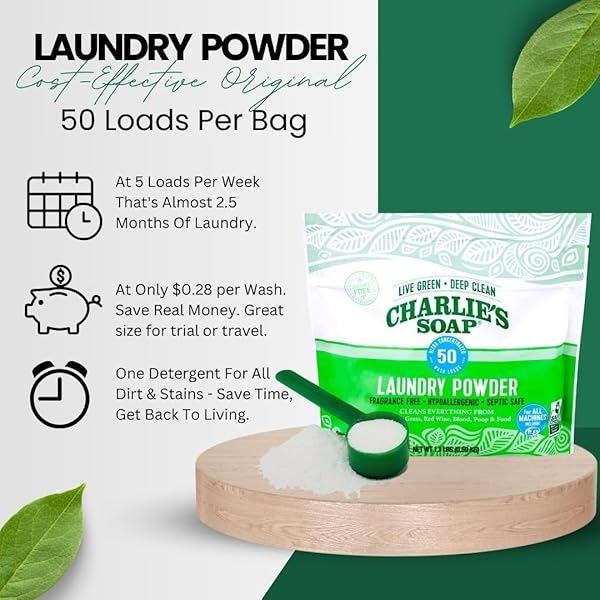 Charlie’s Soap – Fragrance Free Laundry Powder Detergent – 50 Loads (1.3 lbs, 1 Pack) - Image 4