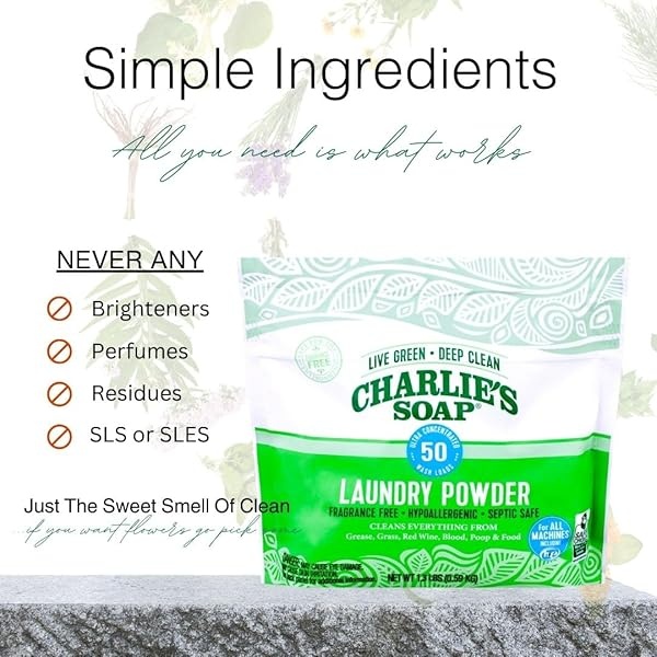 Charlie’s Soap – Fragrance Free Laundry Powder Detergent – 50 Loads (1.3 lbs, 1 Pack) - Image 8