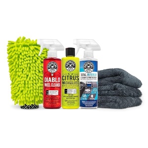 Chemical Guys HOL357 Clean & Shine - Kit de inicio de lavado de autos, camiones, motocicletas, SUV, Jeeps, RV y más (juego de 7 piezas, incluyendo 3 productos químicos de 16 onzas