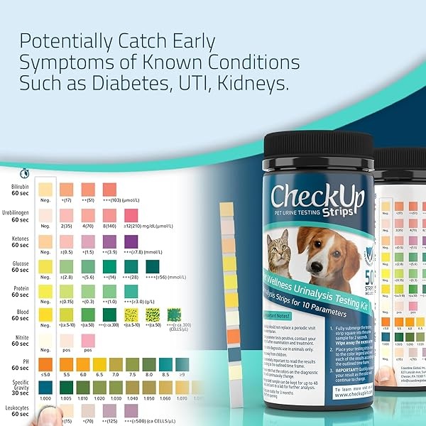 Chequeo 10 parámetros de tiras de prueba de orina para gatos y perros x 50, monitoreo de la salud de las mascotas, detecta urobilinógeno, glucosa, bilirrubina, cetona, gravedad específica, sangre, pH, proteína, nitrito, leucocitos - Image 5