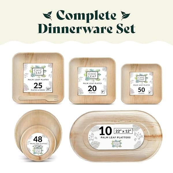 Chic Leaf Platos de hoja de palma desechables de bambú como paquete redondo de 10 pulgadas (100 unidades) – Platos de fiesta 100% compostables y biodegradables – Platos de boda resistentes y ecológicos - Image 10