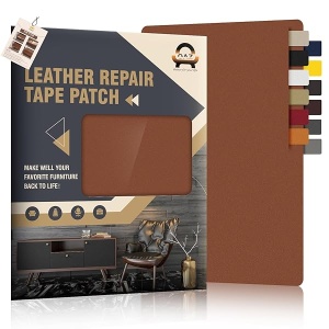 Cinta de reparación de piel, cinta de reparación de piel autoadhesiva de 9 x 11 pulgadas para muebles, kit de reparación de piel para asiento de coche, sofá, silla, asiento de barco, color café liso