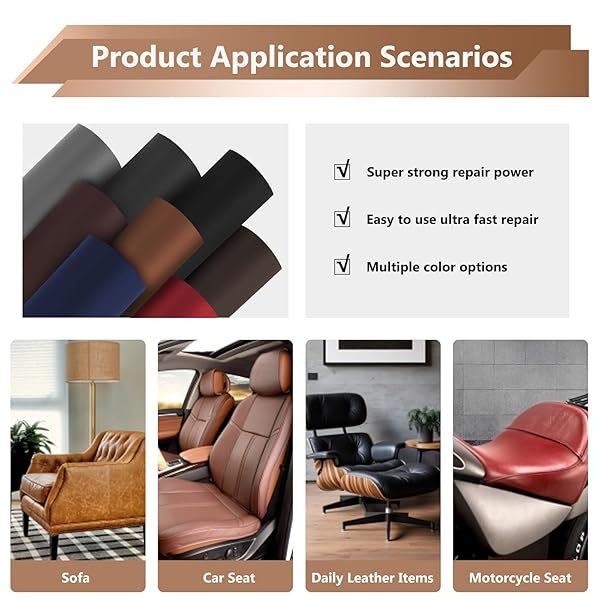 Cinta de reparación de piel, cinta de reparación de piel autoadhesiva de 9 x 11 pulgadas para muebles, kit de reparación de piel para asiento de coche, sofá, silla, asiento de barco, color negro liso - Image 6