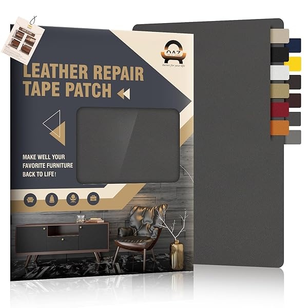 Cinta de reparación de piel, cinta de reparación de piel autoadhesiva de 9 x 11 pulgadas para muebles, kit de reparación de piel para asiento de coche, sofá, silla, asiento de barco, color negro liso
