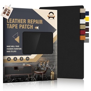 Cinta de reparación de piel, cinta de reparación de piel autoadhesiva de 9 x 11 pulgadas para muebles, kit de reparación de piel para asiento de coche, sofá, silla, asiento de barco, color negro liso