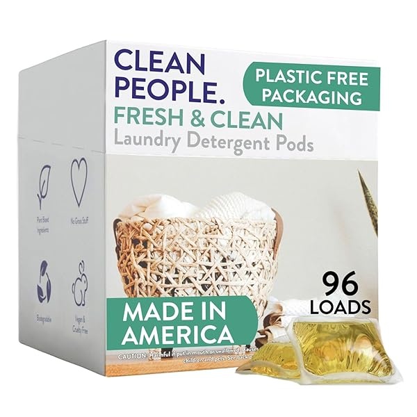 Clean People - Detergente ultra concentrado para colada, aroma fresco de 96 cargas. Alimentado por ingredientes naturales a base de plantas, embalaje reciclable, lucha contra manchas y funciona con todas las máquinas