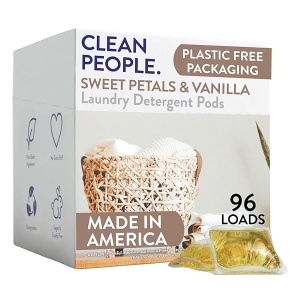 Clean People Laundry Washing Capsules - Plant-Based, Hypoallergenic Washing Capsules - Ultra Concentrated, Plastic Free, Recyclable Packaging, Stain Fighting - Sweet Petals, 96 Pack