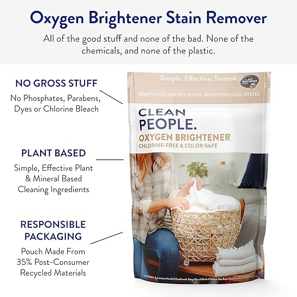 Clean People - Removedor de manchas de oxígeno natural - Alternativa de lejía natural, ingredientes derivados de plantas, ilumina blancos y colores aburridos, elimina las manchas, 86 onzas - Image 4