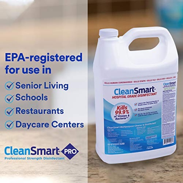 CleanSmart Desinfectante de grado hospitalario, mata el 99.9% de los virus y bacterias, tecnología de ácido hipocloroso, registro EPA, 1 galón (HOCL).. - Image 3