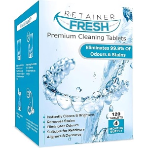 Cleaning Tablets - 120 Tablets 4 Months Supply Retainer Fresh Keeps Retainers Clean, Fresh, Bright, and Stain-Free - Dentures, Invisible Straighteners, Aligners, and Mouth Guards.