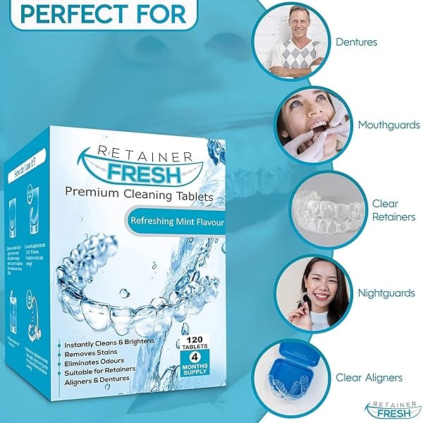 Cleaning Tablets - 120 Tablets 4 Months Supply Retainer Fresh Keeps Retainers Clean, Fresh, Bright, and Stain-Free - Dentures, Invisible Straighteners, Aligners, and Mouth Guards. - Image 6
