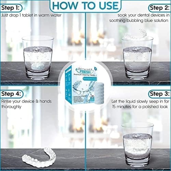 Cleaning Tablets - 120 Tablets 4 Months Supply Retainer Fresh Keeps Retainers Clean, Fresh, Bright, and Stain-Free - Dentures, Invisible Straighteners, Aligners, and Mouth Guards. - Image 7