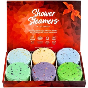 Cleverfy - Juego de 6 bombas de ducha con aceites esenciales para relajación. Bomba de ducha se derrite para mujeres que lo tienen todo. Pastillas de vapor de ducha (Fizzies) para spa en el hogar
