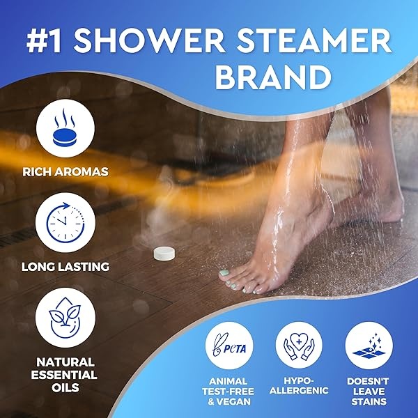 Cleverfy Vaporizadores de ducha de aromaterapia, paquete surtido de 6 bombas de ducha con aceites esenciales. Vaporizador de ducha para cuidado personal y relajación para mujeres y hombres. Conjunto Azul - Image 5
