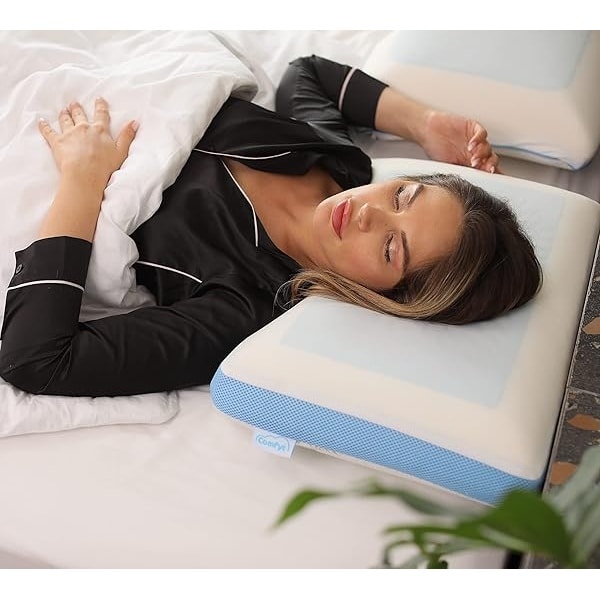 Comfyt - Almohada cervical refrescante, almohada ortopédica de espuma viscoelástica para dormir en el estómago, almohadas de cama con refuerzo para dormir, capa de gel que proporciona frescura, funda - Image 3
