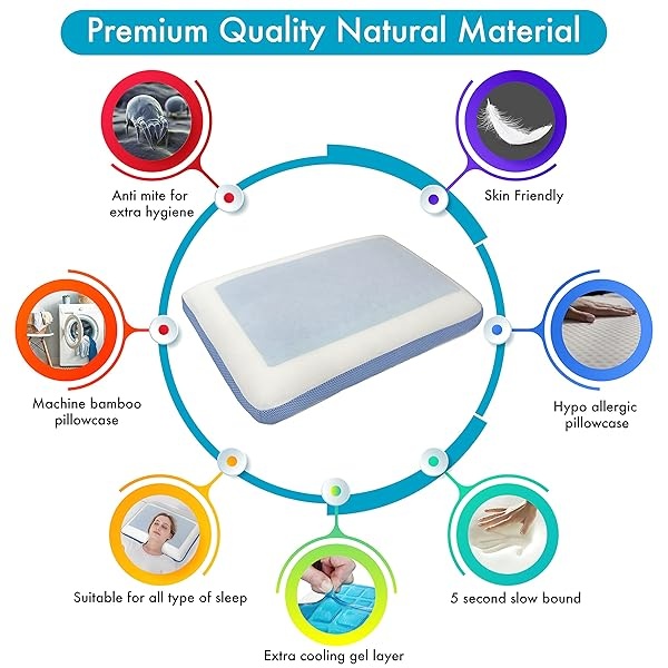 Comfyt - Almohada cervical refrescante, almohada ortopédica de espuma viscoelástica para dormir en el estómago, almohadas de cama con refuerzo para dormir, capa de gel que proporciona frescura, funda - Image 5