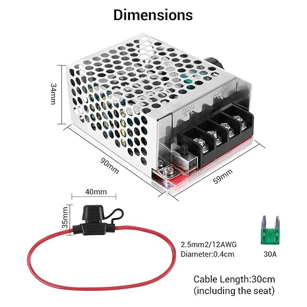Controlador de velocidad del motor PWM CC, PEMENOL 7-70 V 30 A, interruptor de control de velocidad ajustable PWM regulador de velocidad del motor con fusible de 30 A utilizado para control de velocidad del ventilador - Image 5