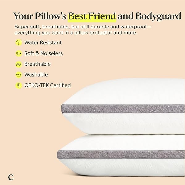 Coop Home Goods - Protector de almohada impermeable con cierre para almohadas de espuma viscoelástica - Paquete de 2 fundas de almohada estándar - tela suave transpirable y lavable a máquina - Tamaño estándar (20 x 26) - Image 4