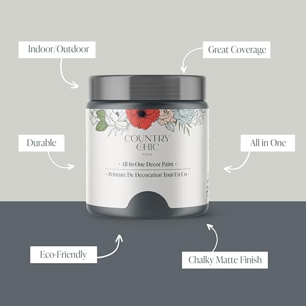 Country Chic Paint Chalk Style - Pintura todo en uno para muebles, decoración del hogar, armarios, manualidades, respetuosa con el medio ambiente, preparación mínima de superficies, pintura mate multisuperficie, color gris frío (4 onzas) / 118 ml (paquete de 1) - Image 3