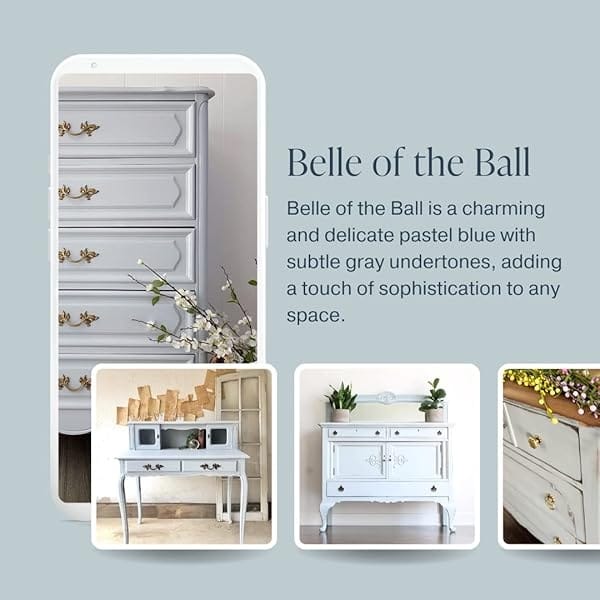 Country Chic Paint - Pintura todo en uno estilo gis para muebles, decoración del hogar, armarios, manualidades, pintura mate respetuosa con el medio ambiente, belle of the Ball [azul claro] 4 onzas - Image 4
