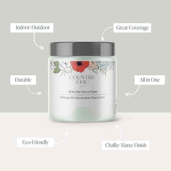 Country Chic Paint - Pintura todo en uno estilo gis para muebles, decoración del hogar, armarios, manualidades, pintura mate respetuosa con el medio ambiente, cadena de perlas [verde claro] 4 onzas - Image 3