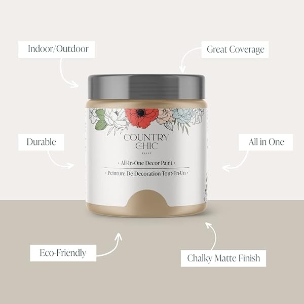 Country Chic Paint - Pintura todo en uno estilo gis para muebles, decoración del hogar, armarios, manualidades, pintura mate respetuosa con el medio ambiente, viaje por carretera [beige] Pinta 16 - Image 3