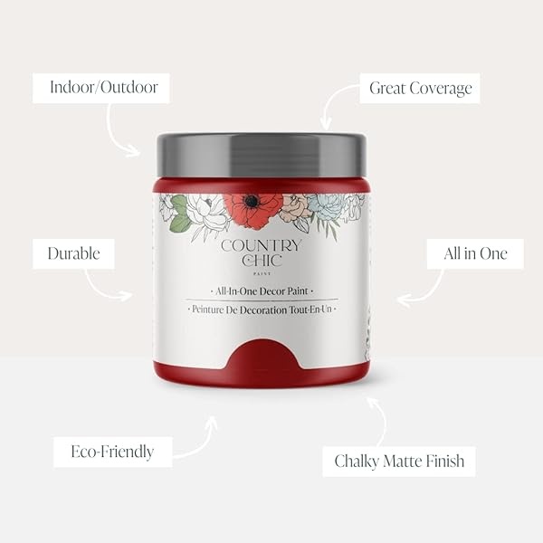 Country Chic Paint - Pintura todo en uno estilo gis para muebles, decoración del hogar, armarios, manualidades, pintura mate respetuosa con el medio ambiente, amapola [rojo brillante] cuarto de galón - Image 3