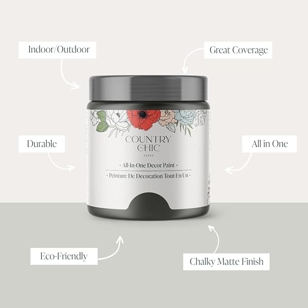 Country Chic Paint - Pintura todo en uno estilo gis para muebles, decoración del hogar, armarios, manualidades, respetuosa con el medio ambiente, preparación mínima de superficie, pintura multisuperficie - Montaña rocosa [gris carbón] - cuarto de galón (32 onzas) - Image 3