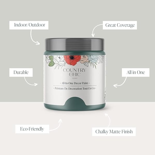 Country Chic Paint - Pintura todo en uno estilo gis para muebles, decoración del hogar, armarios, manualidades, respetuosa con el medio ambiente, preparación mínima de superficies, pintura mate multisuperficie - Wanderess [verde azulado] - (4 onzas) - Image 3