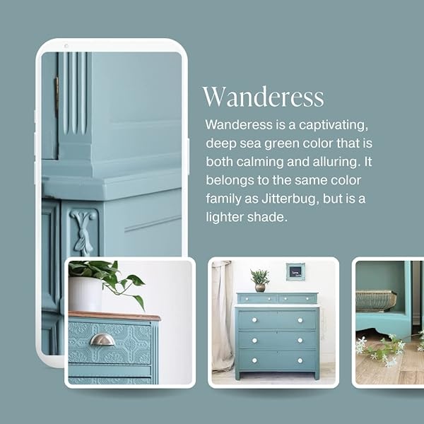 Country Chic Paint - Pintura todo en uno estilo gis para muebles, decoración del hogar, armarios, manualidades, respetuosa con el medio ambiente, preparación mínima de superficies, pintura mate multisuperficie - Wanderess [verde azulado] - (4 onzas) - Image 4