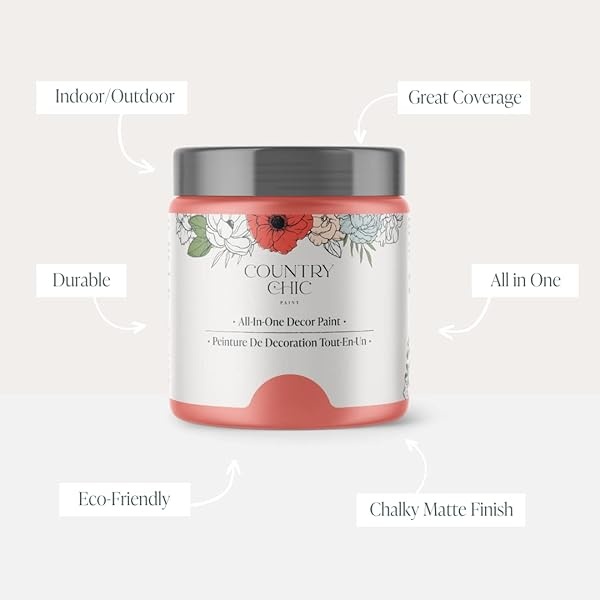 Country Chic Paint - Pintura todo en uno estilo gis para muebles, decoración del hogar, armarios, manualidades, respetuosa con el medio ambiente, preparación mínima de superficies, pintura mate multisuperficie - Brillo del atardecer [rosa coral] - cuarto de galón (32 onzas) - Image 3