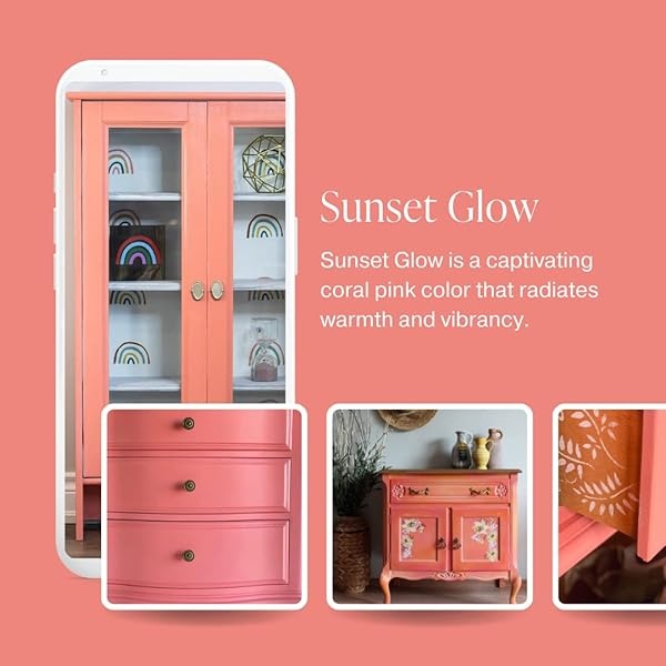 Country Chic Paint - Pintura todo en uno estilo gis para muebles, decoración del hogar, armarios, manualidades, respetuosa con el medio ambiente, preparación mínima de superficies, pintura mate multisuperficie - Brillo del atardecer [rosa coral] - cuarto de galón (32 onzas) - Image 4