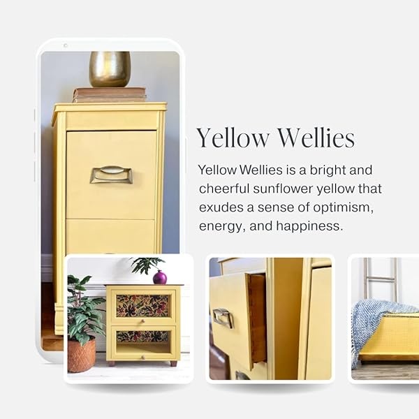 Country Chic Paint - Pintura todo en uno estilo gis para muebles, decoración del hogar, armarios, manualidades, respetuosa con el medio ambiente, preparación mínima de superficies, pintura mate multisuperficie - chanclos amarillas [amarillo] - pinta (16 onzas) - Image 4