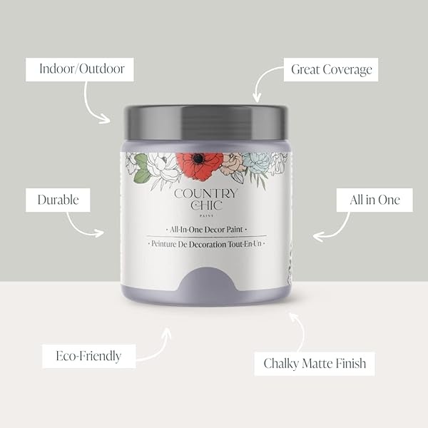 Country Chic Paint - Pintura todo en uno estilo gis para muebles, decoración del hogar, armarios, manualidades, respetuosa con el medio ambiente, preparación mínima de superficies, pintura mate multisuperficie - Glicina [morado claro] - cuarto de galón (32 onzas) - Image 3