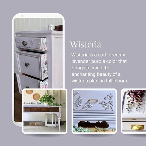 Country Chic Paint - Pintura todo en uno estilo gis para muebles, decoración del hogar, armarios, manualidades, respetuosa con el medio ambiente, preparación mínima de superficies, pintura mate multisuperficie - Glicina [morado claro] - cuarto de galón (32 onzas) - Image 4