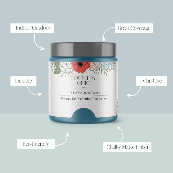 Country Chic Paint - Pintura todo en uno estilo gis para muebles, decoración del hogar, armarios, manualidades, respetuosa con el medio ambiente, preparación mínima de superficies, pintura mate multisuperficie - piscina de mareas [azul] - pinta (16 onzas) - Image 3