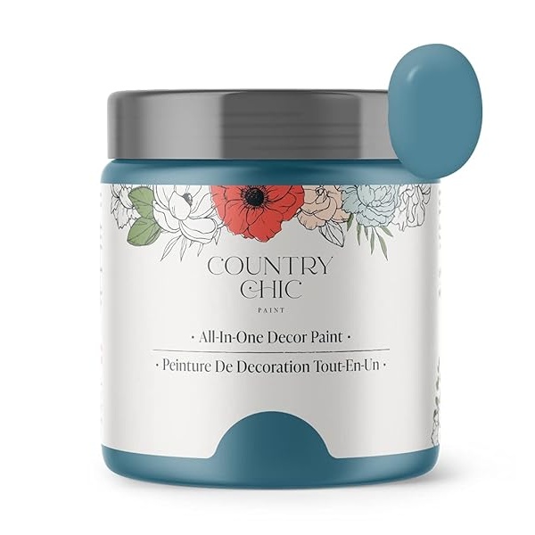 Country Chic Paint - Pintura todo en uno estilo gis para muebles, decoración del hogar, armarios, manualidades, respetuosa con el medio ambiente, preparación mínima de superficies, pintura mate multisuperficie - piscina de mareas [azul] - pinta (16 onzas)