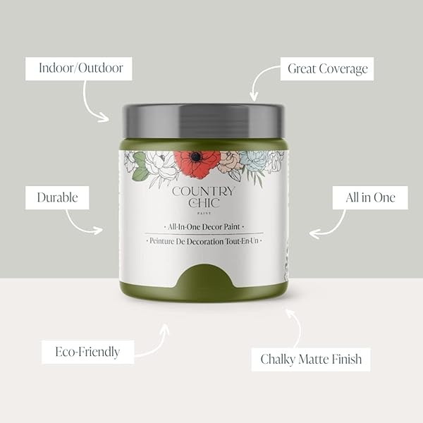 Country Chic Paint - Pintura todo en uno estilo gis para muebles, decoración del hogar, armarios, manualidades, respetuosa con el medio ambiente, preparación mínima de superficies, pintura mate multisuperficie - Jardín secreto [verde] - Pinta (16 onzas) - Image 3