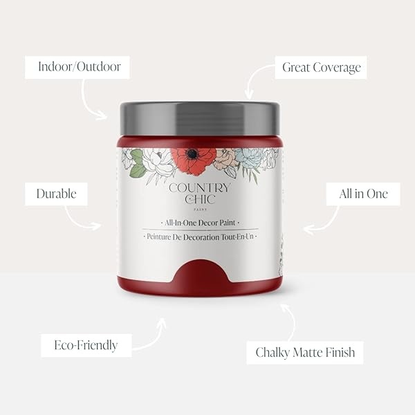 Country Chic Paint - Pintura todo en uno estilo gis para muebles, decoración del hogar, gabinetes, manualidades, pintura mate respetuosa con el medio ambiente, pinta la ciudad [rojo] 4 onzas - Image 3