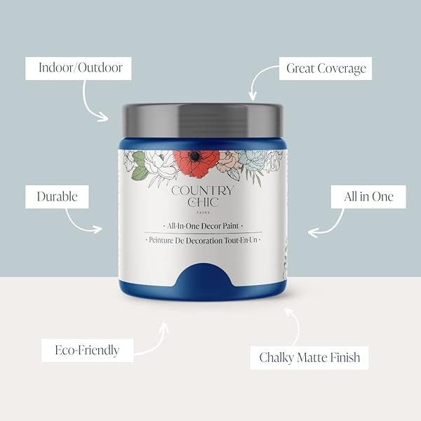 Country Chic Paint - Pintura todo en uno estilo gis para muebles, decoración del hogar, gabinetes, manualidades, respetuosa con el medio ambiente, pintura mate, brillante [azul real] 4 onzas/118 ml - Image 3
