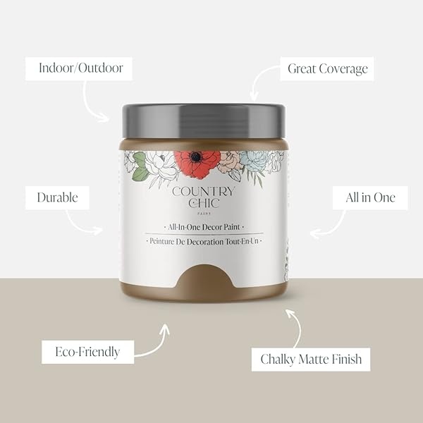 Country Chic Paint - Pintura todo en uno estilo gis para muebles, decoración del hogar, gabinetes, manualidades, respetuosa con el medio ambiente, pintura mate, madera flotante [café] 4 onzas/118 ml - Image 3