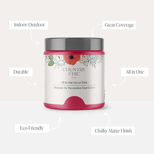 Country Chic Paint - Pintura todo en uno estilo tiza para muebles, decoración del hogar, armarios, manualidades, pintura mate respetuosa con el medio ambiente, sorbete de frambuesa [rosa] pinta 16 - Image 3