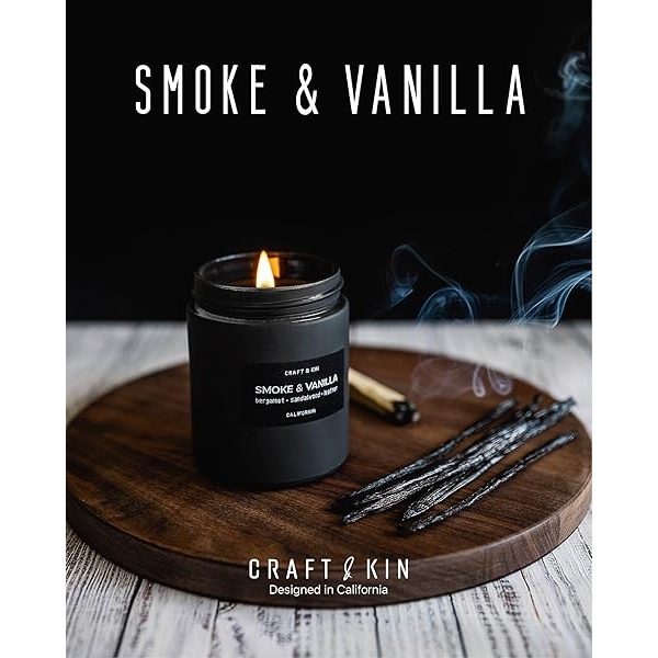 Craft & Kin - Vela Aromática para Hombres - Aroma Humo y Vainilla - Cera de Soja Natural en Tarro Negro - Image 7