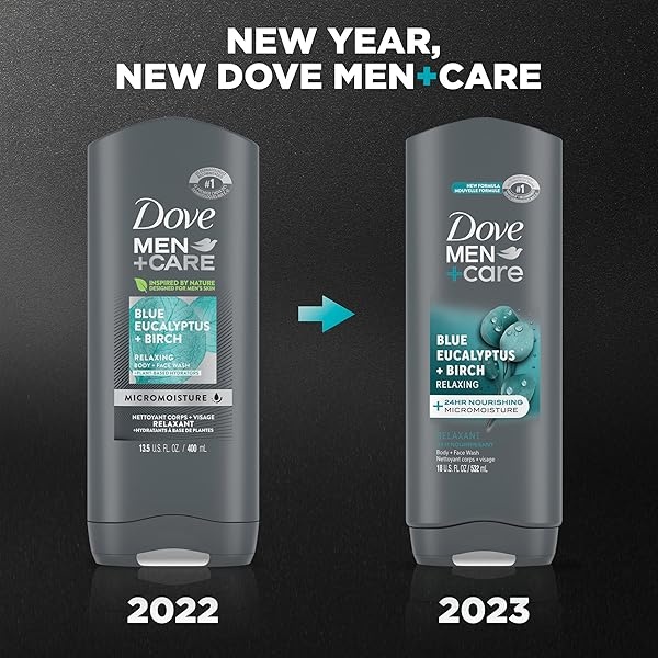 DOVE MEN + CARE Dove Men+Care Mens Body Wash Blue Eucalyptus and Birch 4 Count Dry Skin Body Wash with Micromoisture, Effectively Washes Away Bacteria While Nourishing Your Skin, 18 oz - Image 3